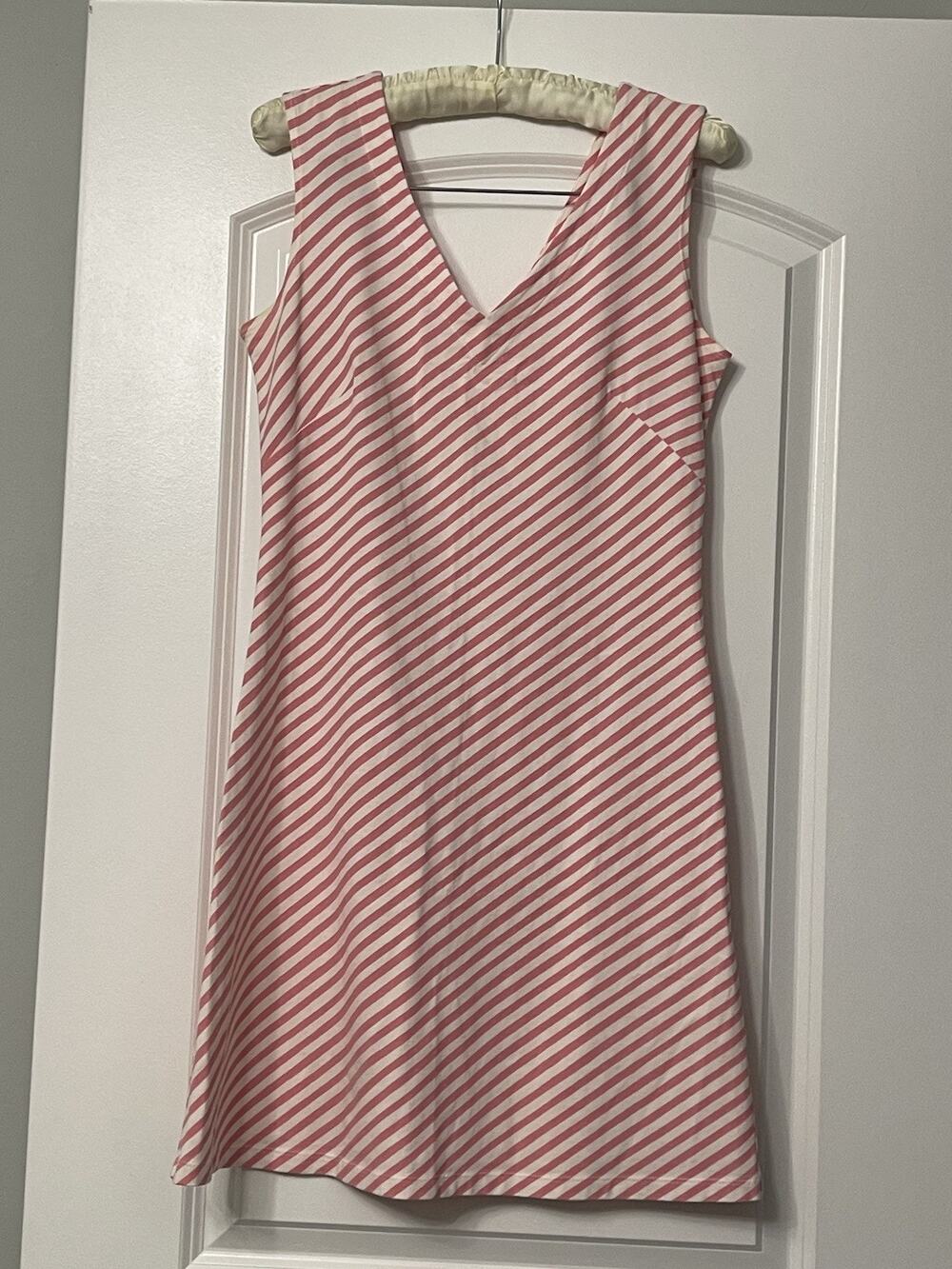 Mahi Gold Sleeveless Dress S Pink White Striped Cotton Blend V-Neck Preppy